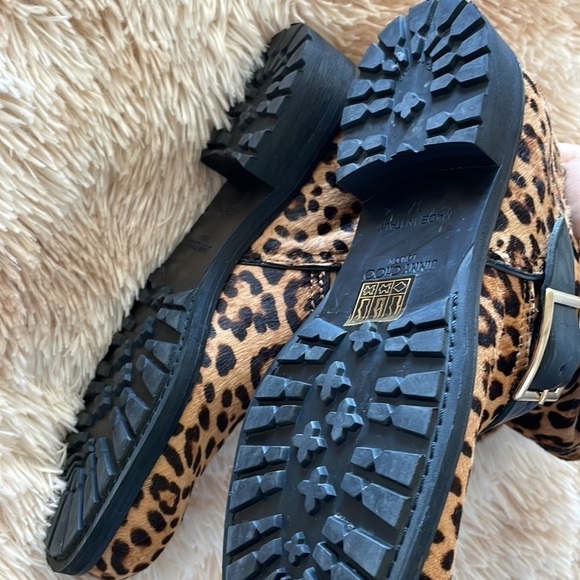 JIMMY CHOO | Leopard Print Pony Hair Fur-Lined Moto Boots | Women’s Size 37 - Picture 10 of 10